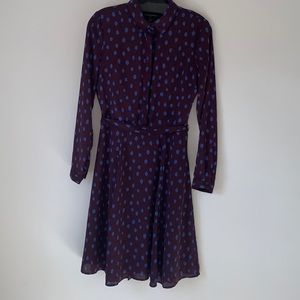 Banana Republic Burgundy Fitted Waist Shirt Dress with Blue Ikat Print Size 2